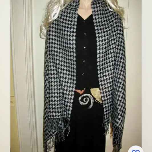 Beautiful, Black and Gray Wool Houndstooth Scarf, Wrap, Shawl, etc