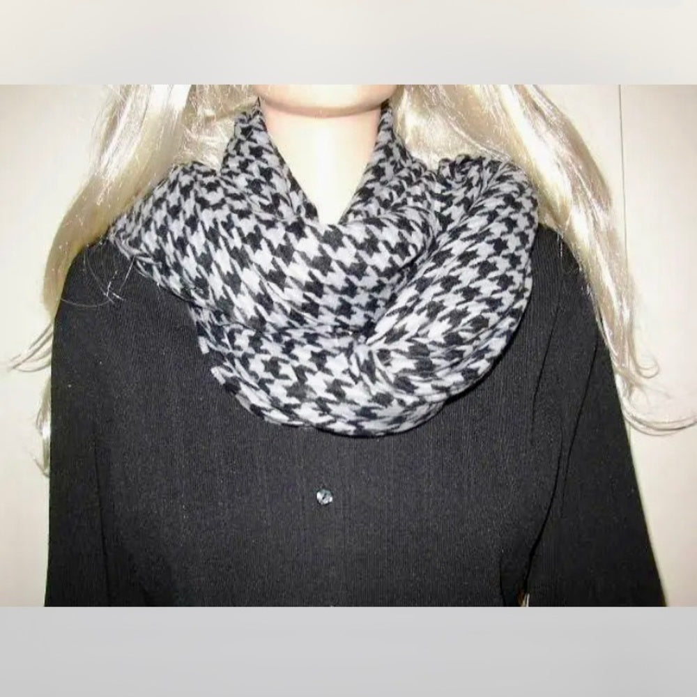 Beautiful, Black and Gray Wool Houndstooth Scarf, Wrap, Shawl, etc