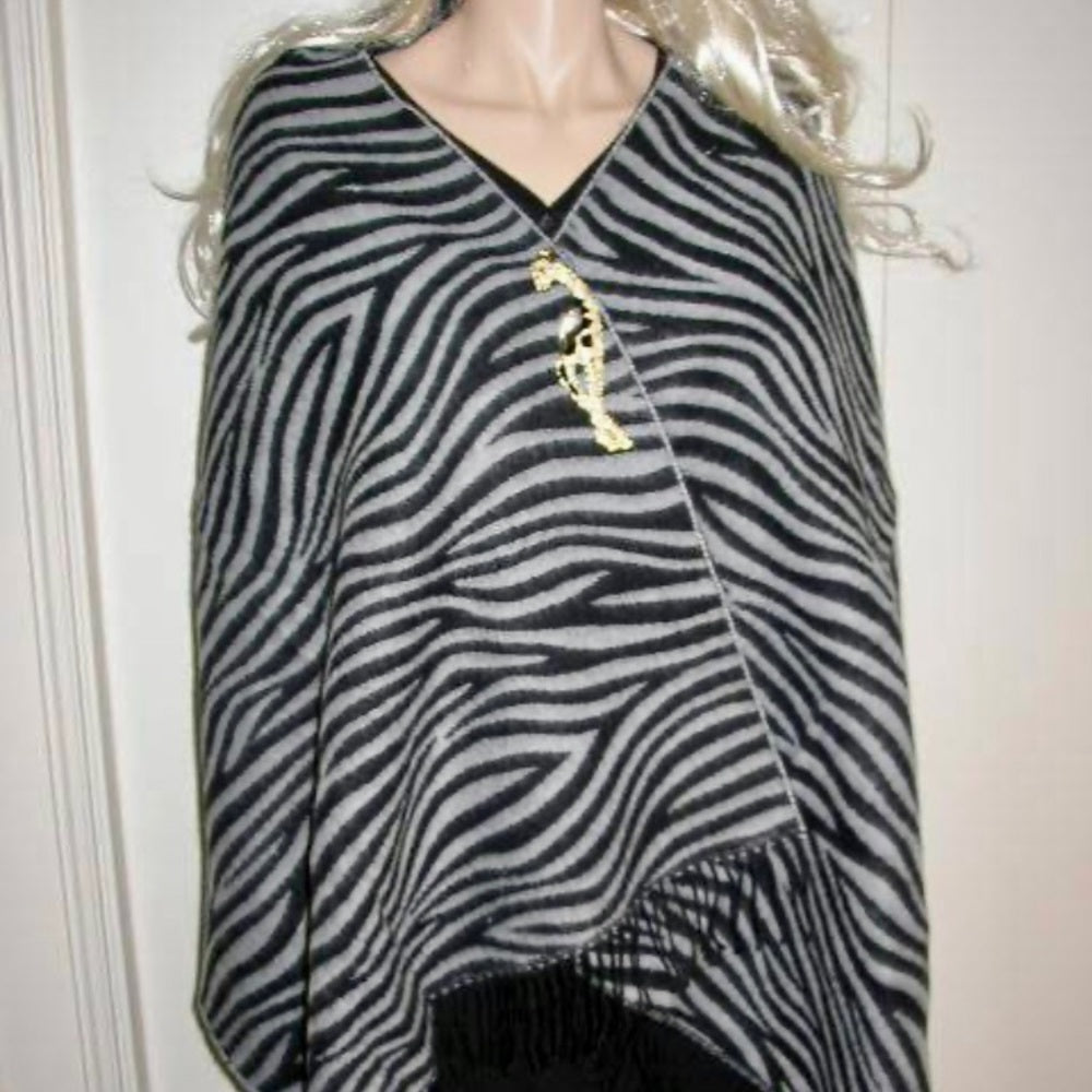 Beautiful Gray and Black Wool Animal print Scarf, Wrap, Shawl, etc.