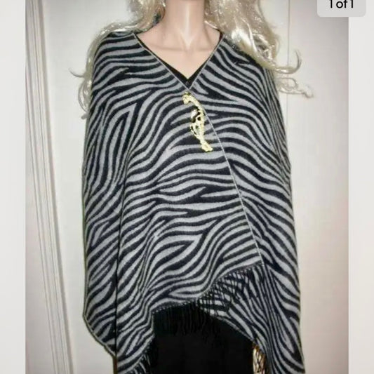 Beautiful Gray and Black Wool Animal print Scarf, Wrap, Shawl, etc.
