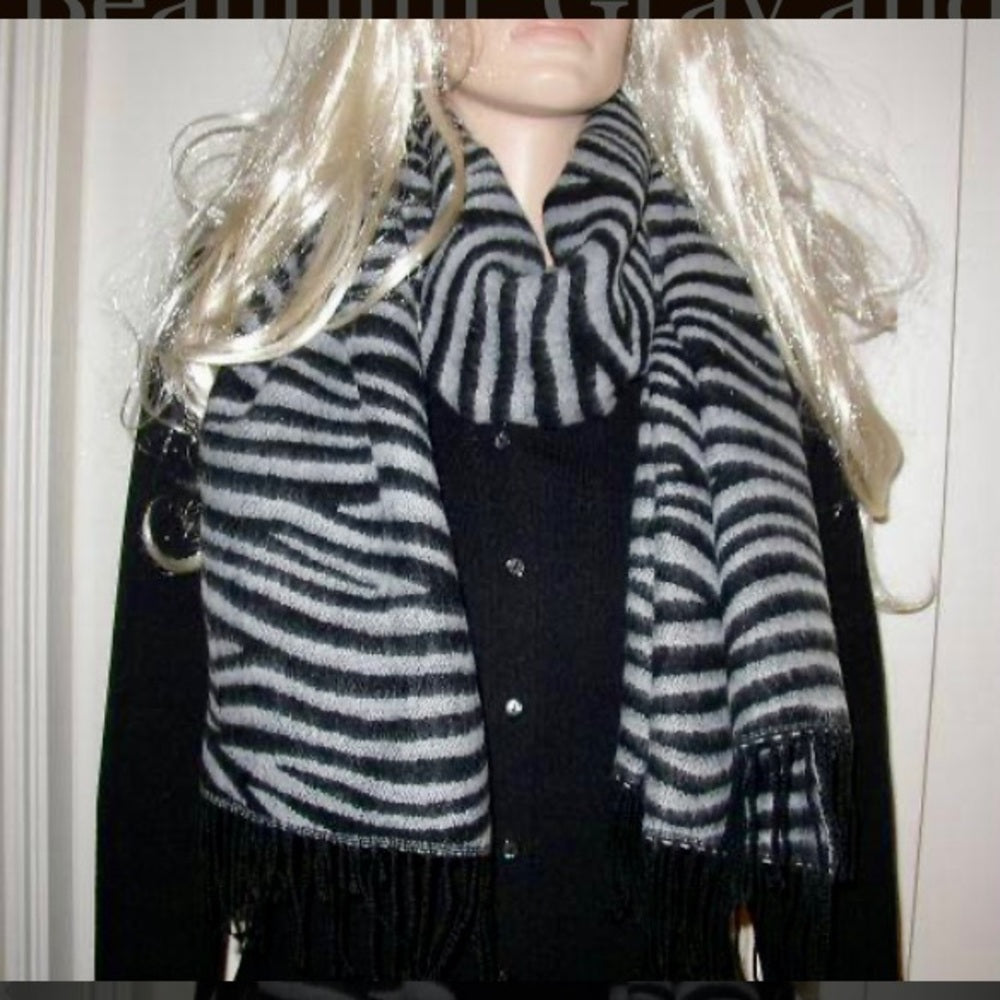 Beautiful Gray and Black Wool Animal print Scarf, Wrap, Shawl, etc.