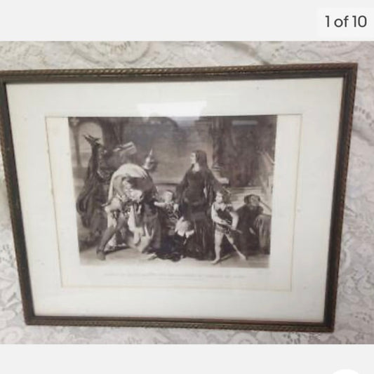 Antique 19th C, Rare Etching of the Arrest of Queen Helene (1266) by Carolous