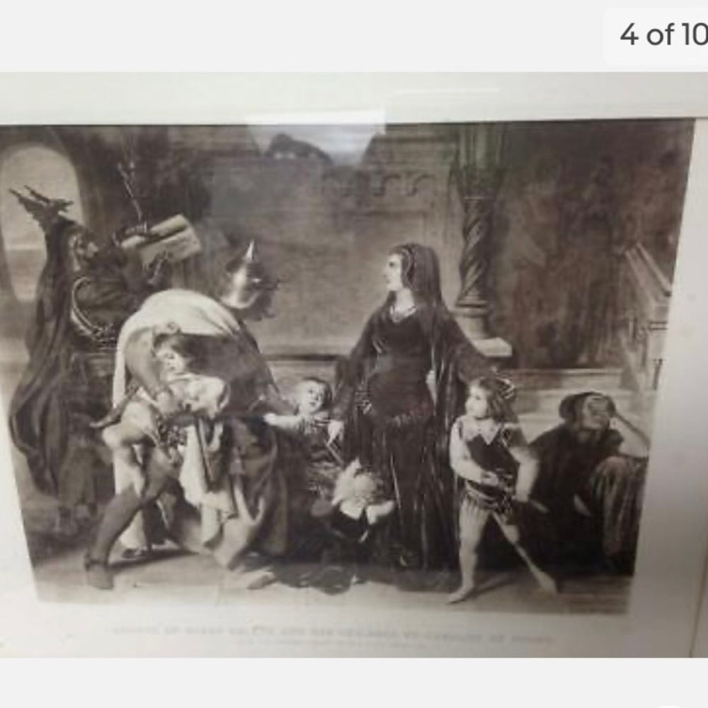 Antique 19th C, Rare Etching of the Arrest of Queen Helene (1266) by Carolous