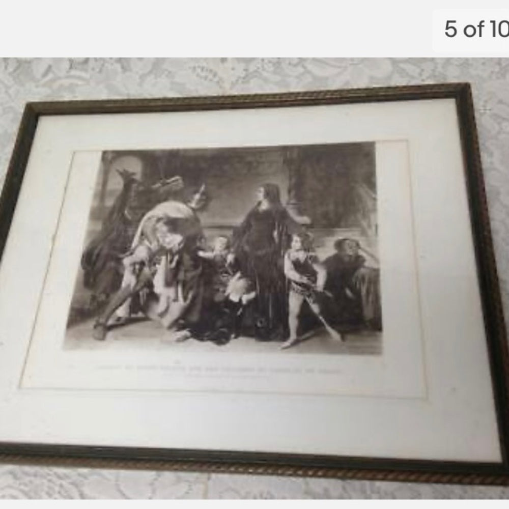 Antique 19th C, Rare Etching of the Arrest of Queen Helene (1266) by Carolous
