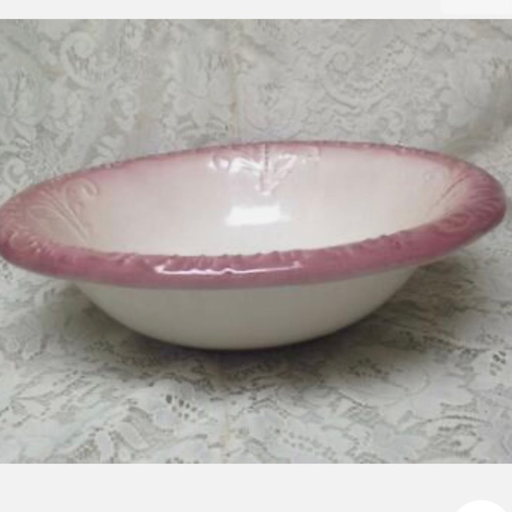 Vintage, Large, 12in H x 10in Pink Floral Pitcher With 16in Washbowl