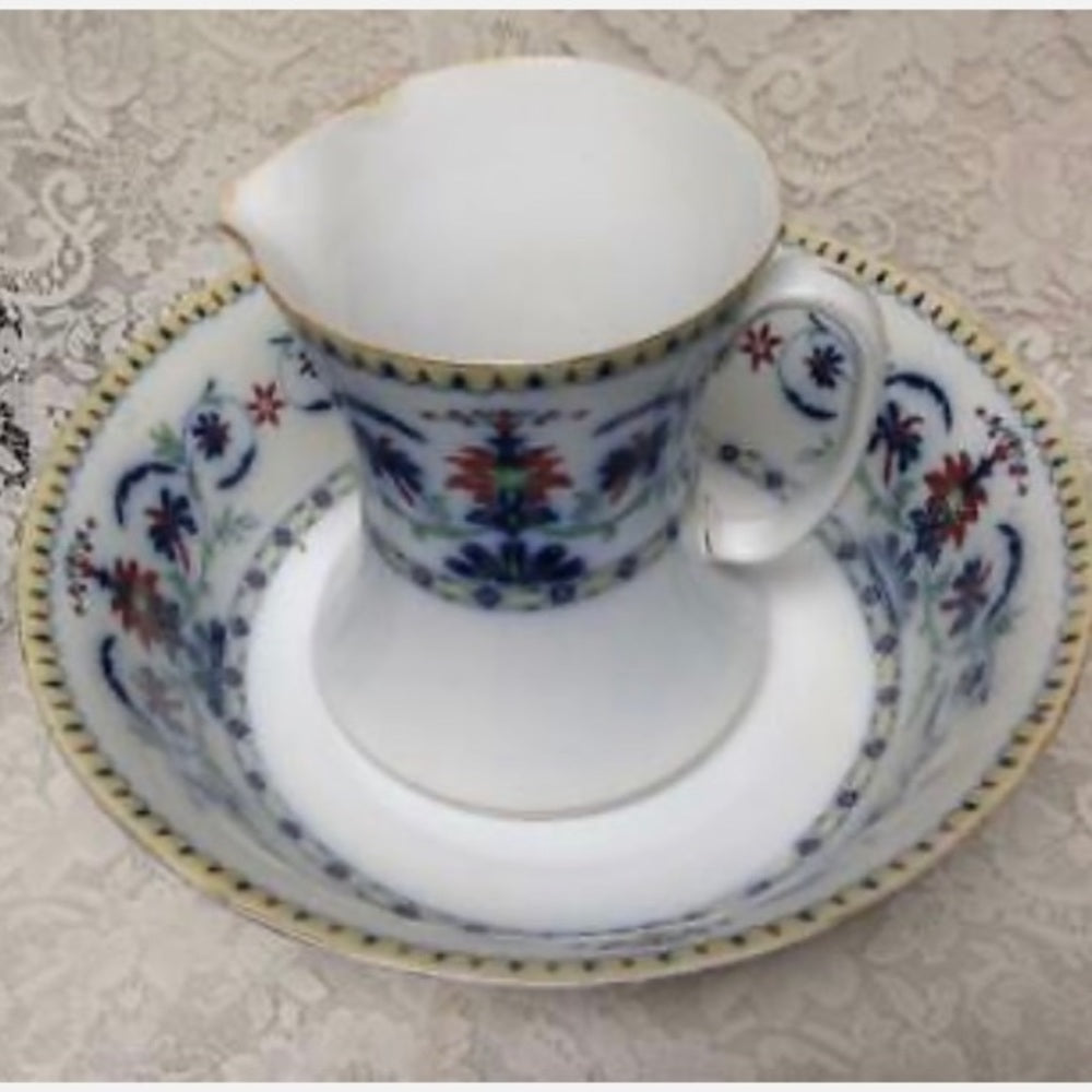 Antique, Rare, Bisto England, Flow Blue Floral, XL 16in Wash Bowl & 9.5in Pitc