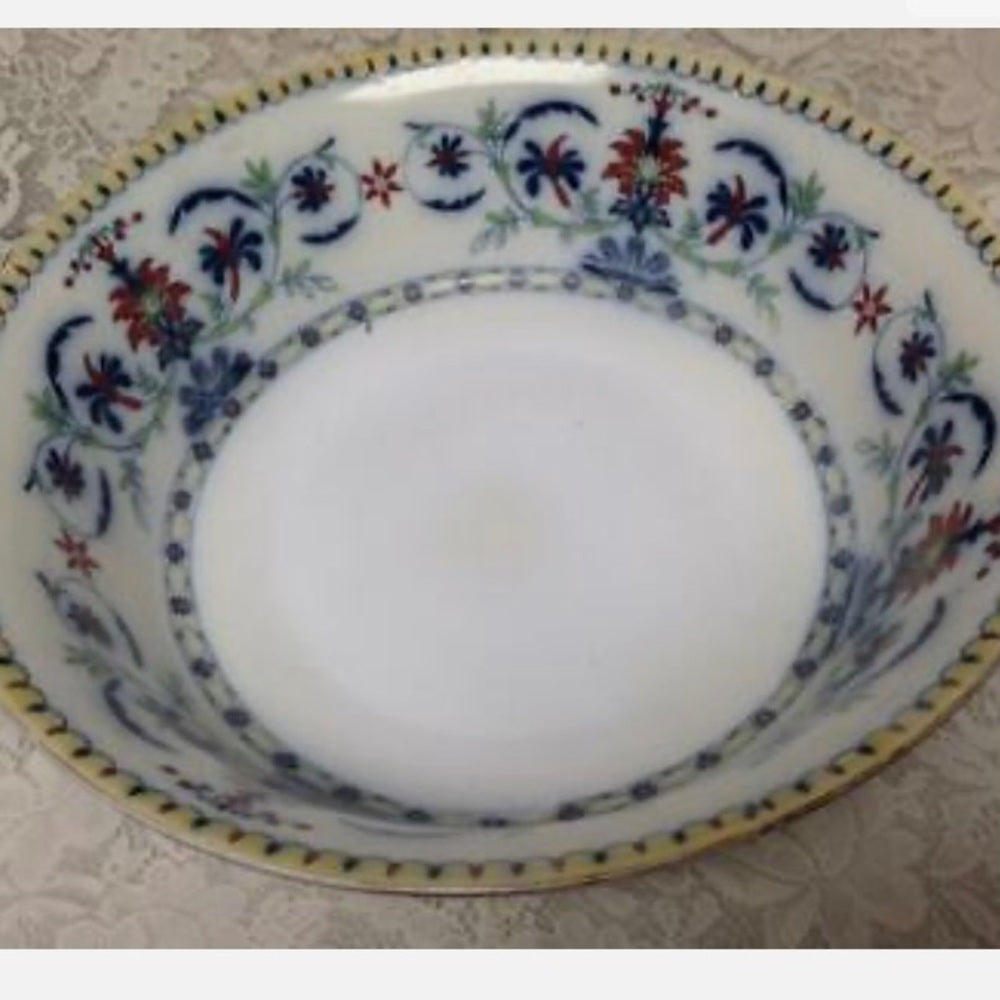 Antique, Rare, Bisto England, Flow Blue Floral, XL 16in Wash Bowl & 9.5in Pitc
