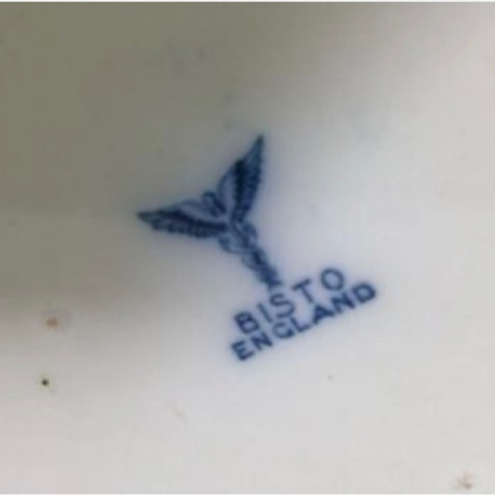 Antique, Rare, Bisto England, Flow Blue Floral, XL 16in Wash Bowl & 9.5in Pitc