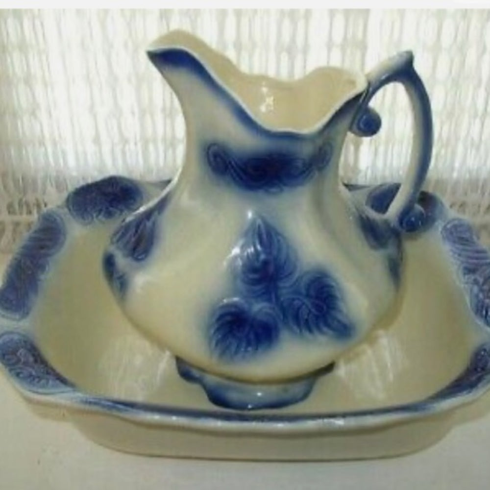 Vintage, Rare, Large, Flow Blue Style Pitcher and Bowl Set