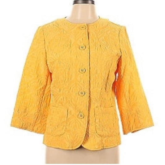 Cold Water Creek Yellow Wave Texture Jacket  Size 12
