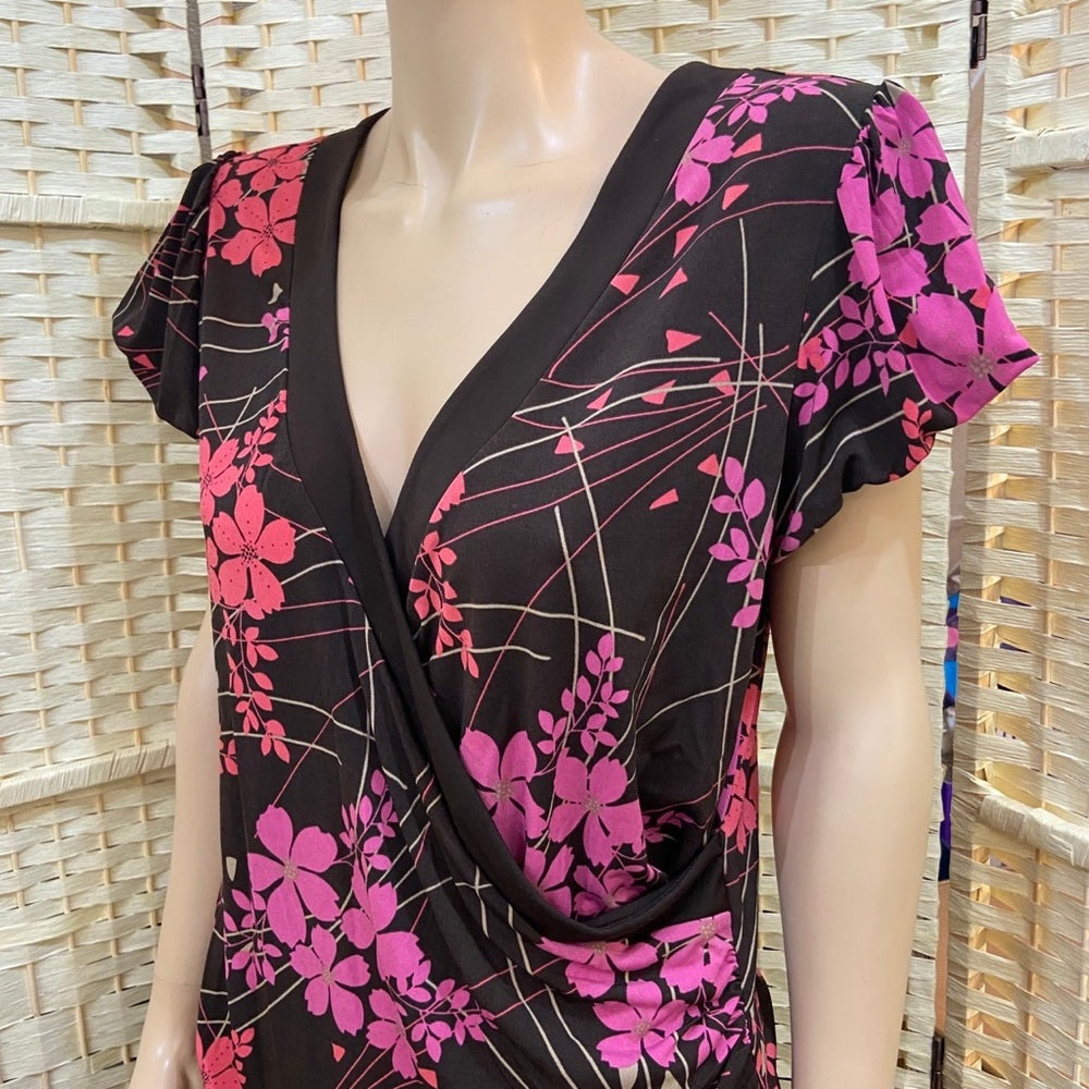 Apt. 9 Orange - Pink Floral Brown Blouse Size L