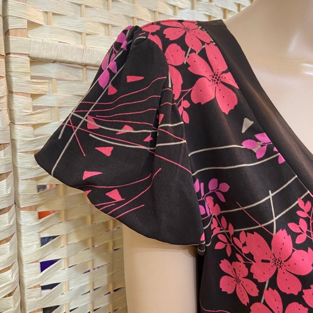 Apt. 9 Orange - Pink Floral Brown Blouse Size L