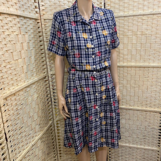 Kathie Lee Blue Plaid Floral Blouse and Skirt Set.   Size 10
