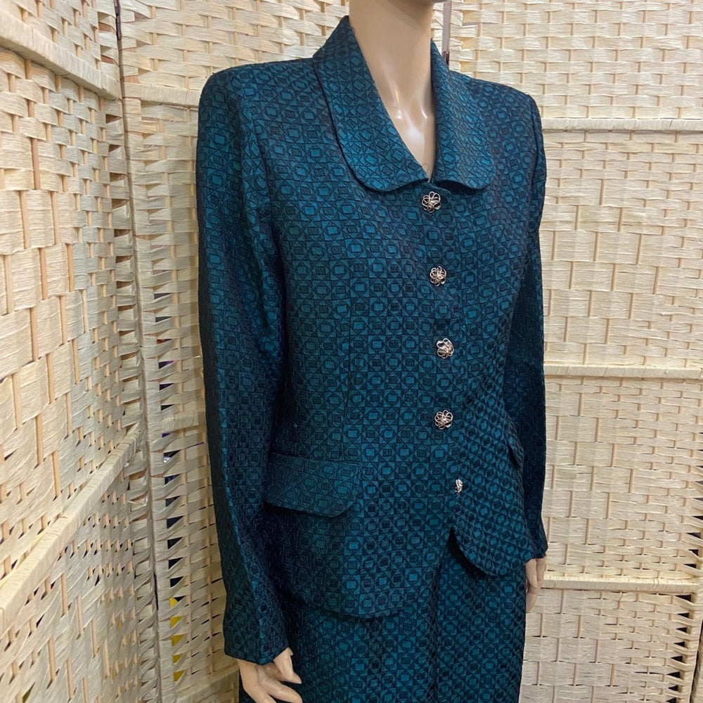 Leslie Fay 2pc Dark Teal Suit Outfit Set. (Size M-L)