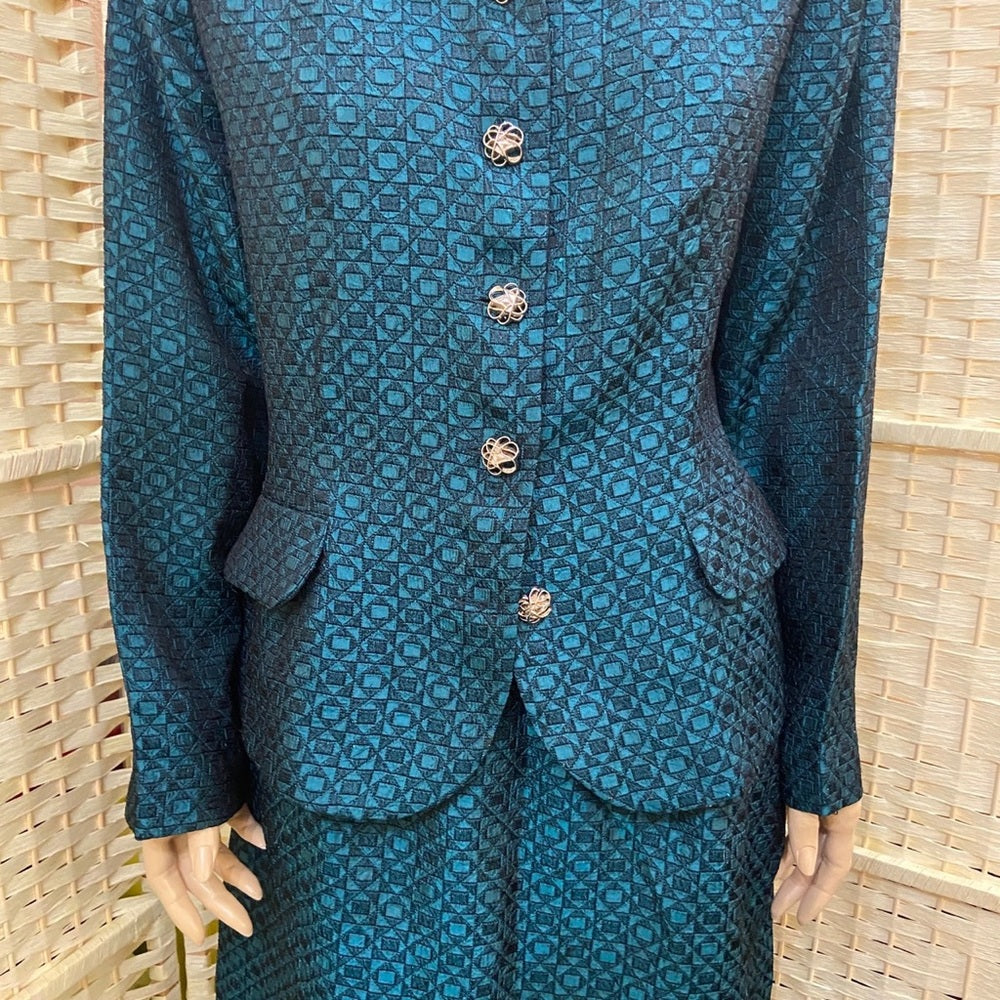 Leslie Fay 2pc Dark Teal Suit Outfit Set. (Size M-L)