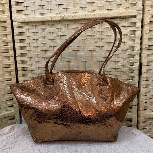 Faux Snakeskin Leather Gold Shoulder Bag