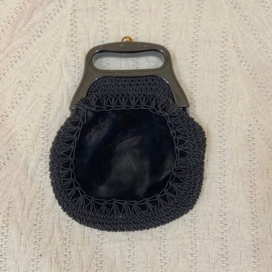 Vintage, Made in Italy, Black Velvet-Corded Sathcel- Hand Bag