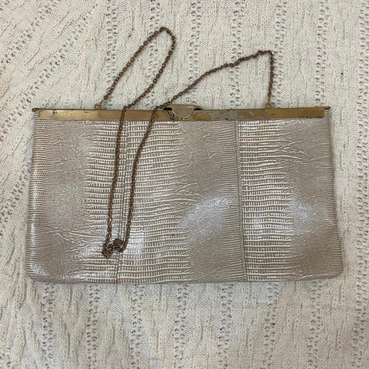 Vintage Etra , Embossed Grayish Beige Lizard Leather Clutch -Shoulder Bag
