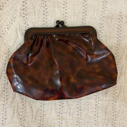 Vintage Lucite Clasp Marblelized Brown CLutch- Purse