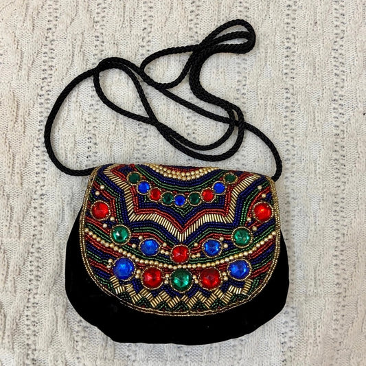 Vintage Sorpressa Black Velvet Beaded Evening Bag