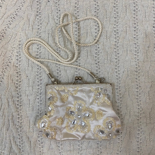 Vintage, White Satin, Beaded Evening Bag