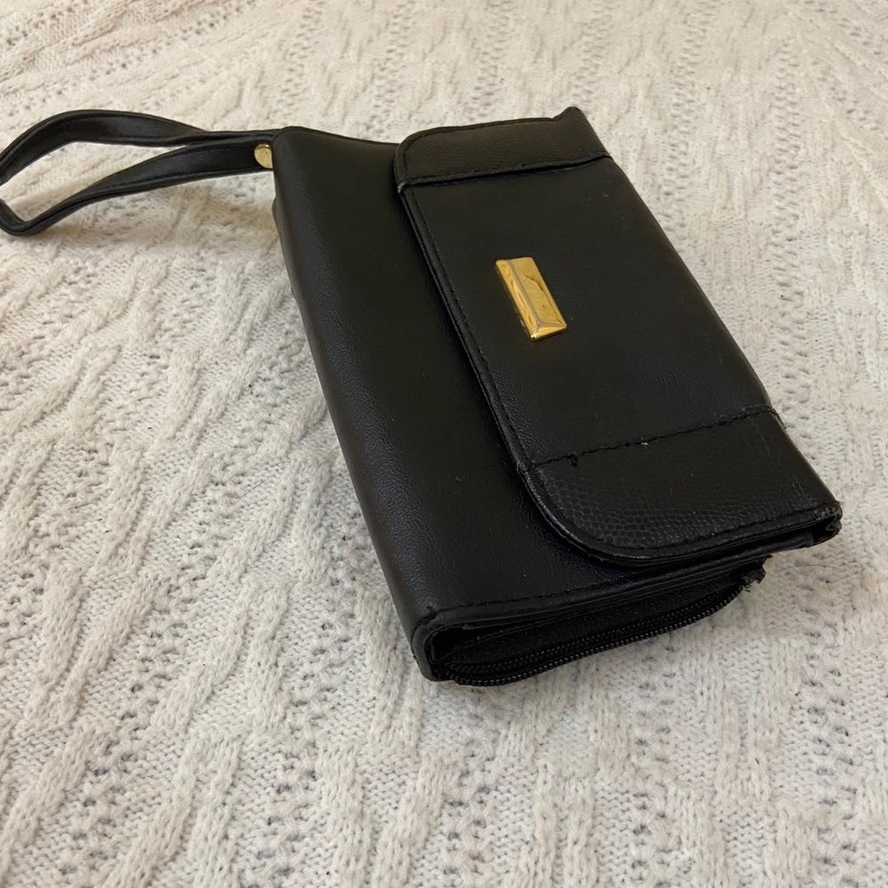 Vintage, Black Leather Wristlet with Eye Glass Case-Organizer Wallet