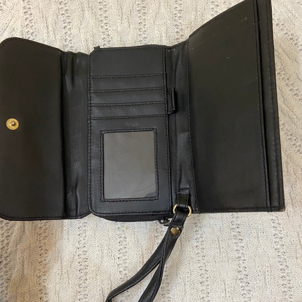Vintage, Black Leather Wristlet with Eye Glass Case-Organizer Wallet