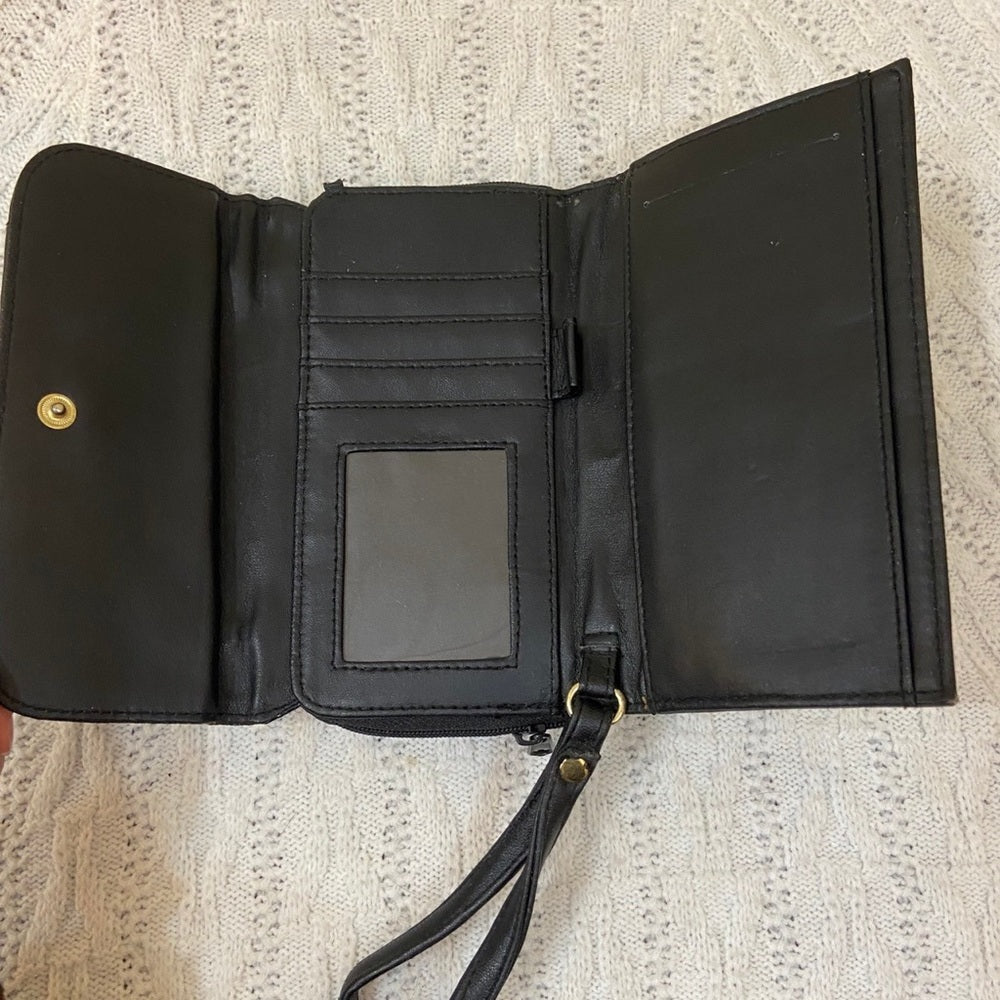 Vintage, Black Leather Wristlet with Eye Glass Case-Organizer Wallet