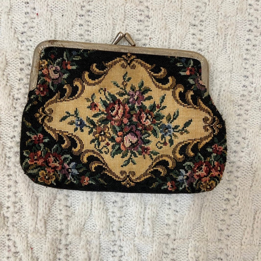 Vintage, Floral Tapestry, Kiss lock Coin Purse- Clutch