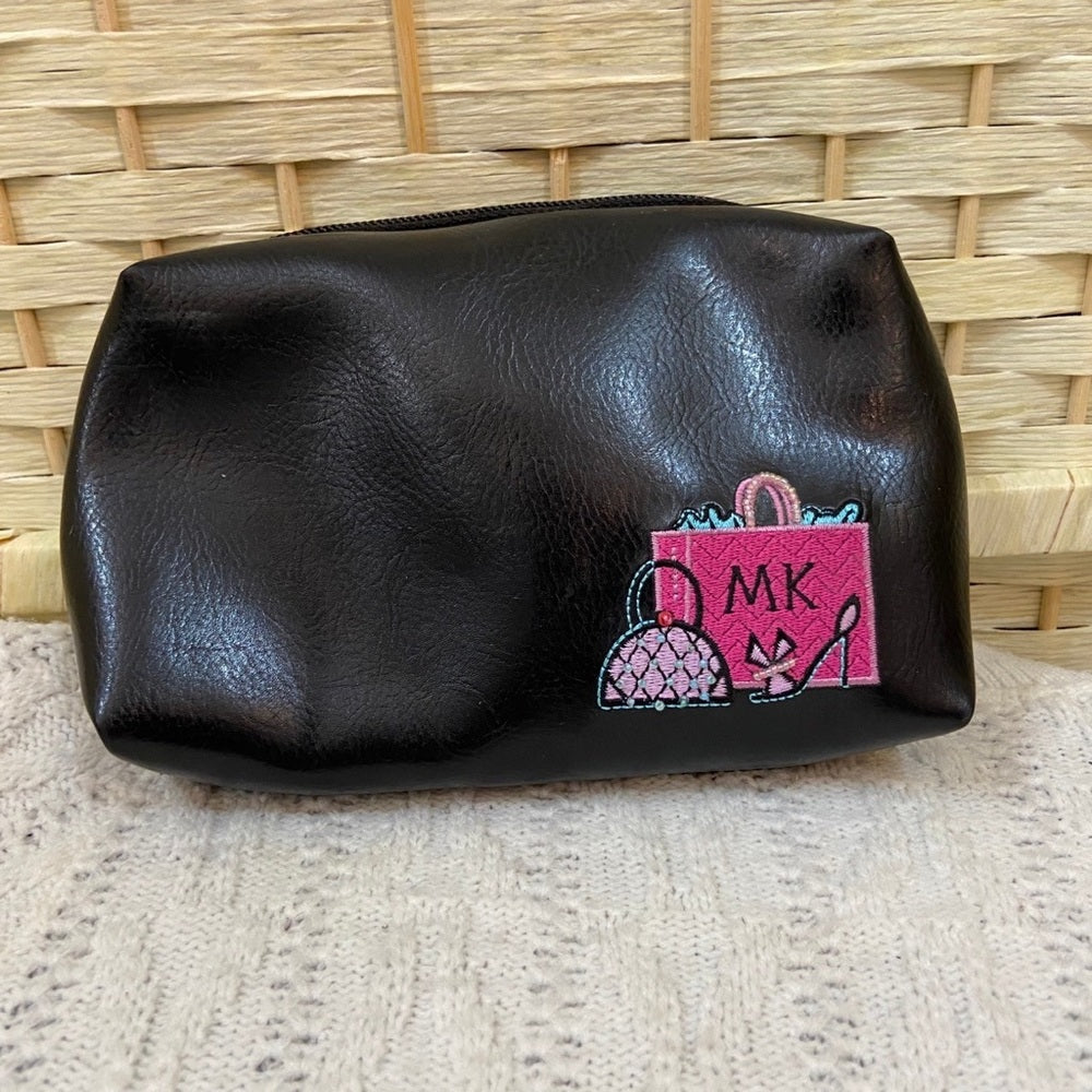 Vintage, MK Black Faux Leather Cosmetic Pouch