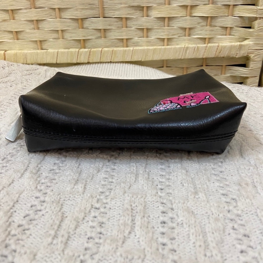 Vintage, MK Black Faux Leather Cosmetic Pouch