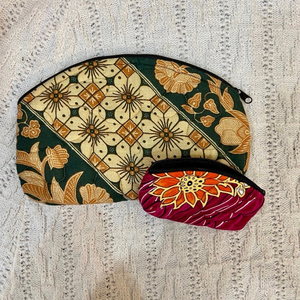 Vintage, Batik Fabric, Cosmetic Pouch with Coin Wallet