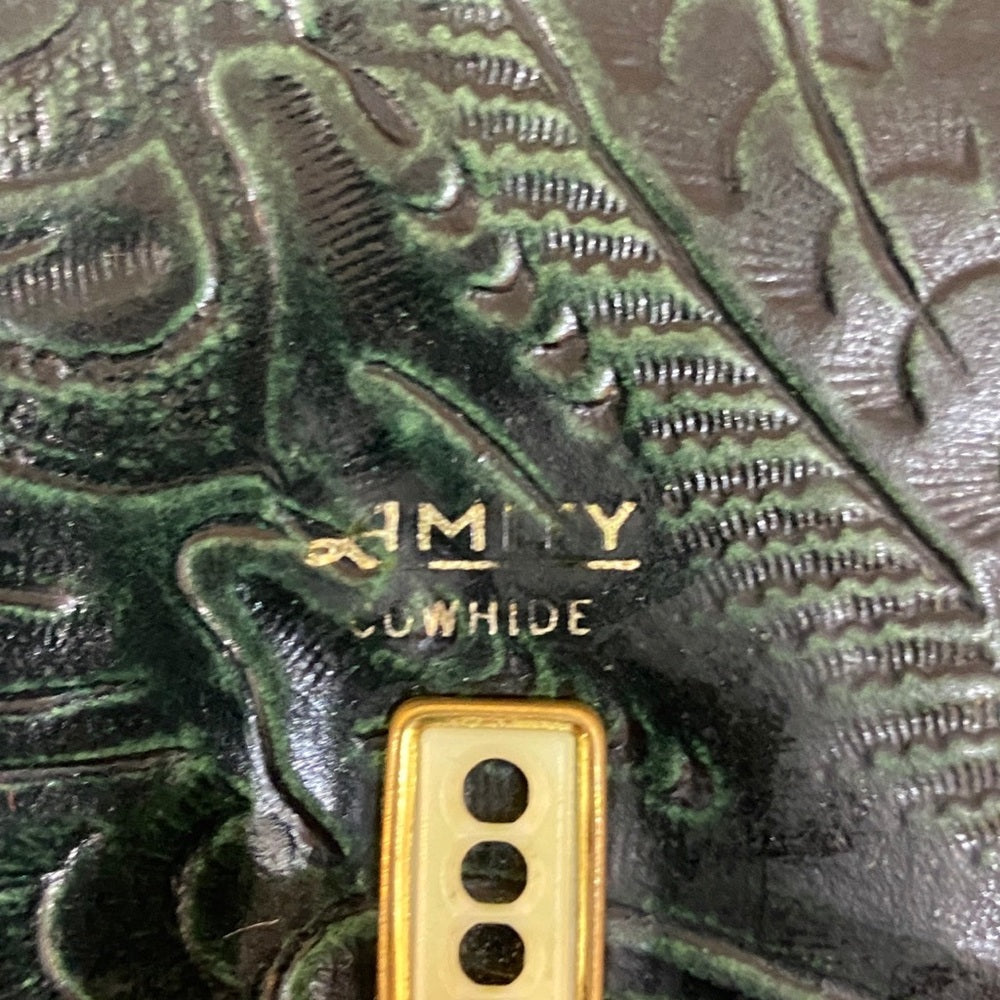 Vintage, Amity, Green Tooled Leather Compact Wallet