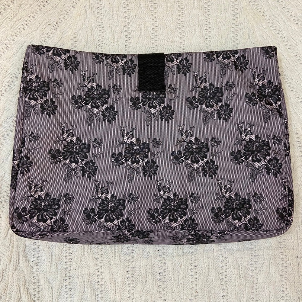 Vintage, Gray Lace Printed Fabric Cosmetic Pouch-Travel Case