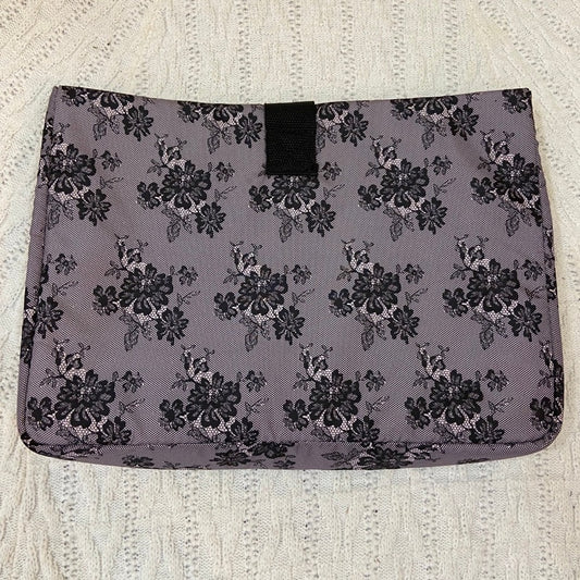 Vintage, Gray Lace Printed Fabric Cosmetic Pouch-Travel Case