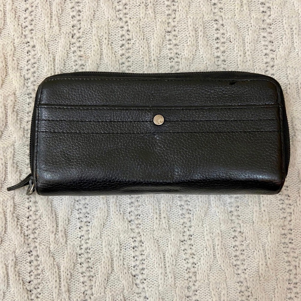 Vintage, Black Genuine Leather Zippy Long Wallet 7.5in x 4in