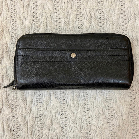Vintage, Black Genuine Leather Zippy Long Wallet 7.5in x 4in