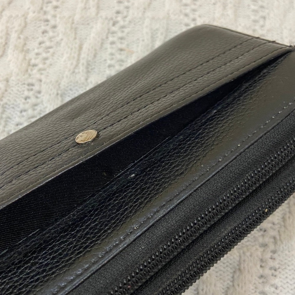 Vintage, Black Genuine Leather Zippy Long Wallet 7.5in x 4in