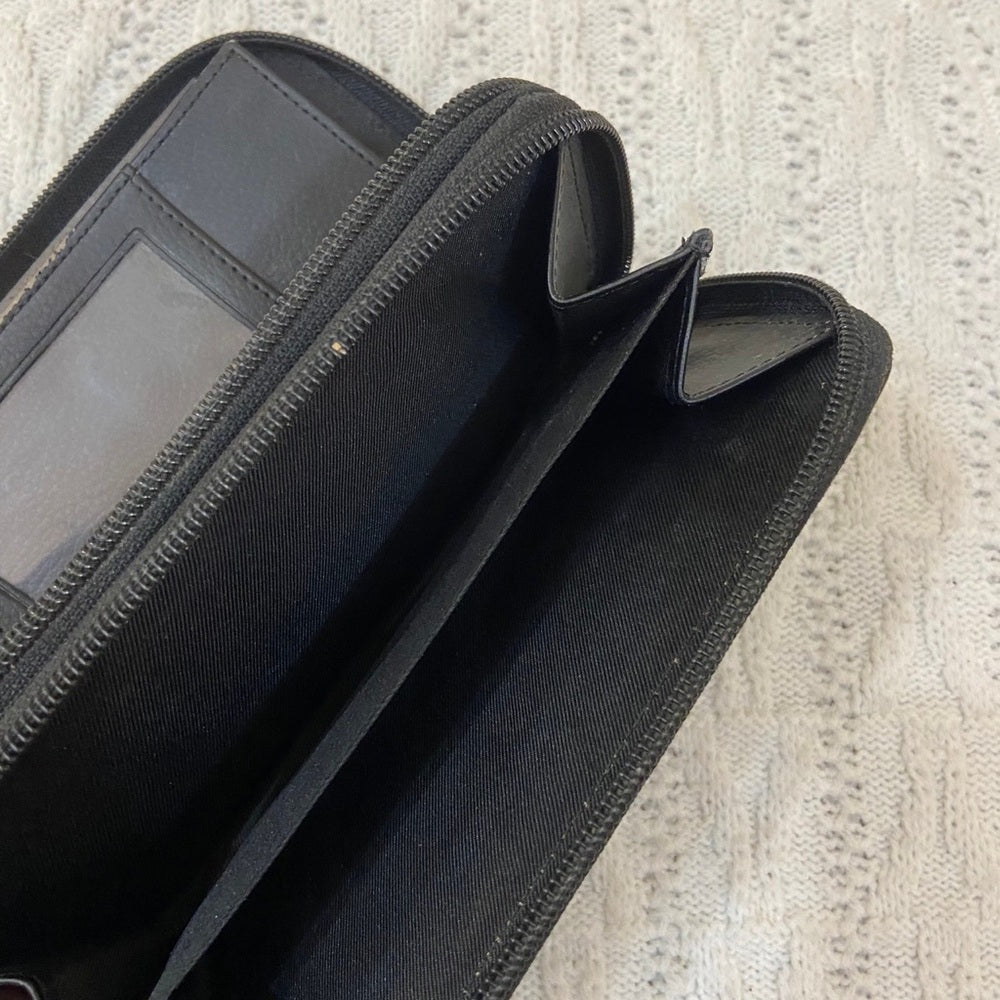 Vintage, Black Genuine Leather Zippy Long Wallet 7.5in x 4in