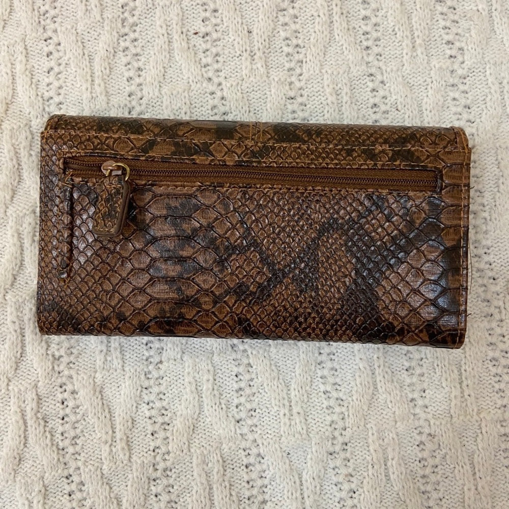 Vintage, Brown Faux Snakeskin Long Wallet