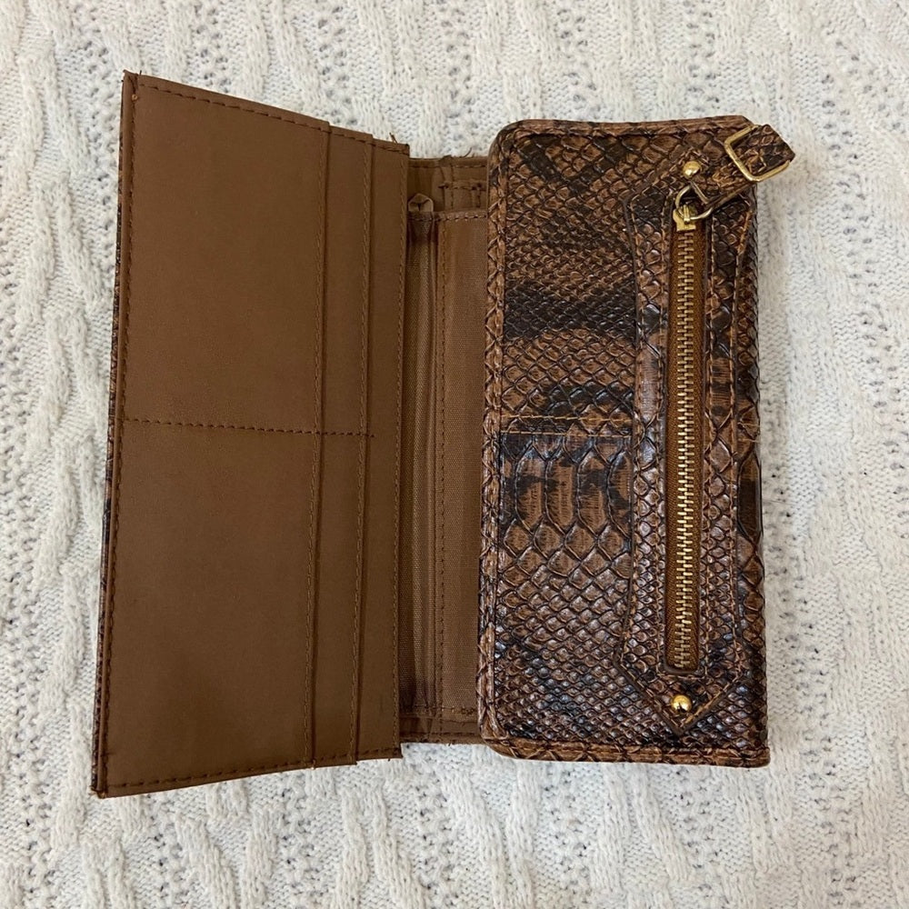 Vintage, Brown Faux Snakeskin Long Wallet