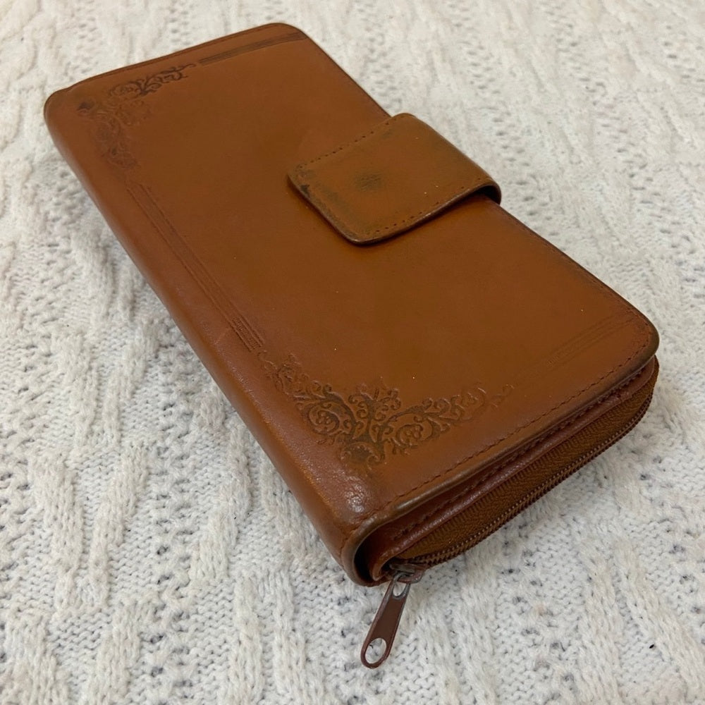 Vintage, Tan-Brown Genuine Leather, Long Wallet