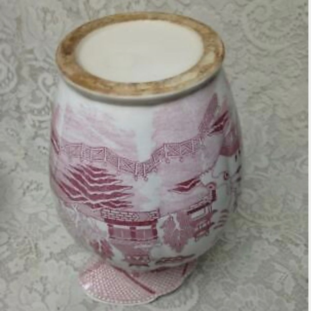 Antique, Rare, Red- Pink Willow Large Set, Wash Bowl 16in D and Pitcher 11in T