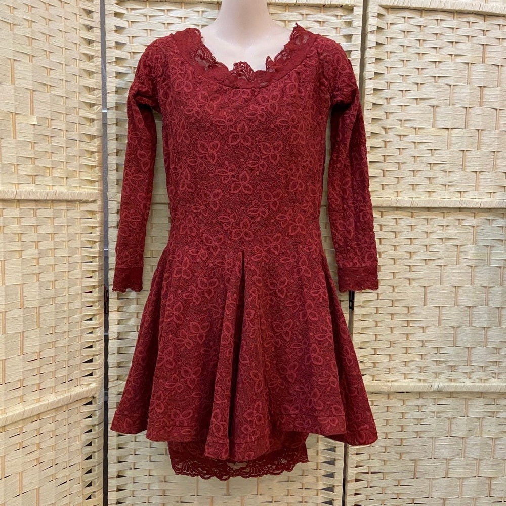 Vintage, HER Tangerine Stretchable Lace Tunic Dress with Attached Underskirt S-M
