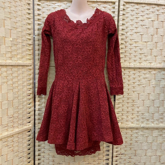 Vintage, HER Tangerine Stretchable Lace Tunic Dress with Attached Underskirt S-M
