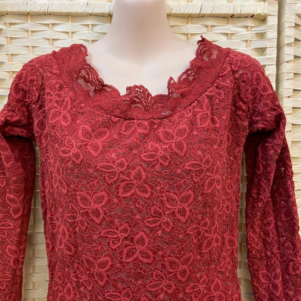 Vintage, HER Tangerine Stretchable Lace Tunic Dress with Attached Underskirt S-M