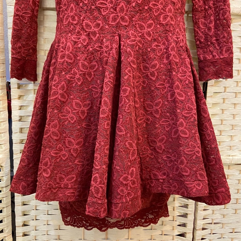 Vintage, HER Tangerine Stretchable Lace Tunic Dress with Attached Underskirt S-M