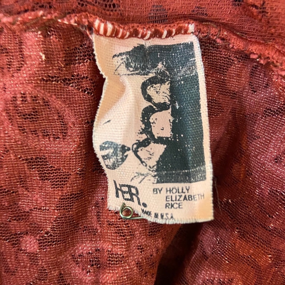 Vintage, HER Tangerine Stretchable Lace Tunic Dress with Attached Underskirt S-M