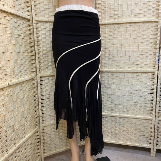 Elegant,  Formal, Ruby Rox Black Strapless Dress-Layered Skirt with White Piping. (S)