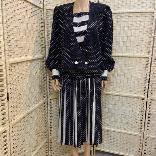 Vintage, Evanna Black and White Polka Dot Blouse and Skirt Set ( S-14)